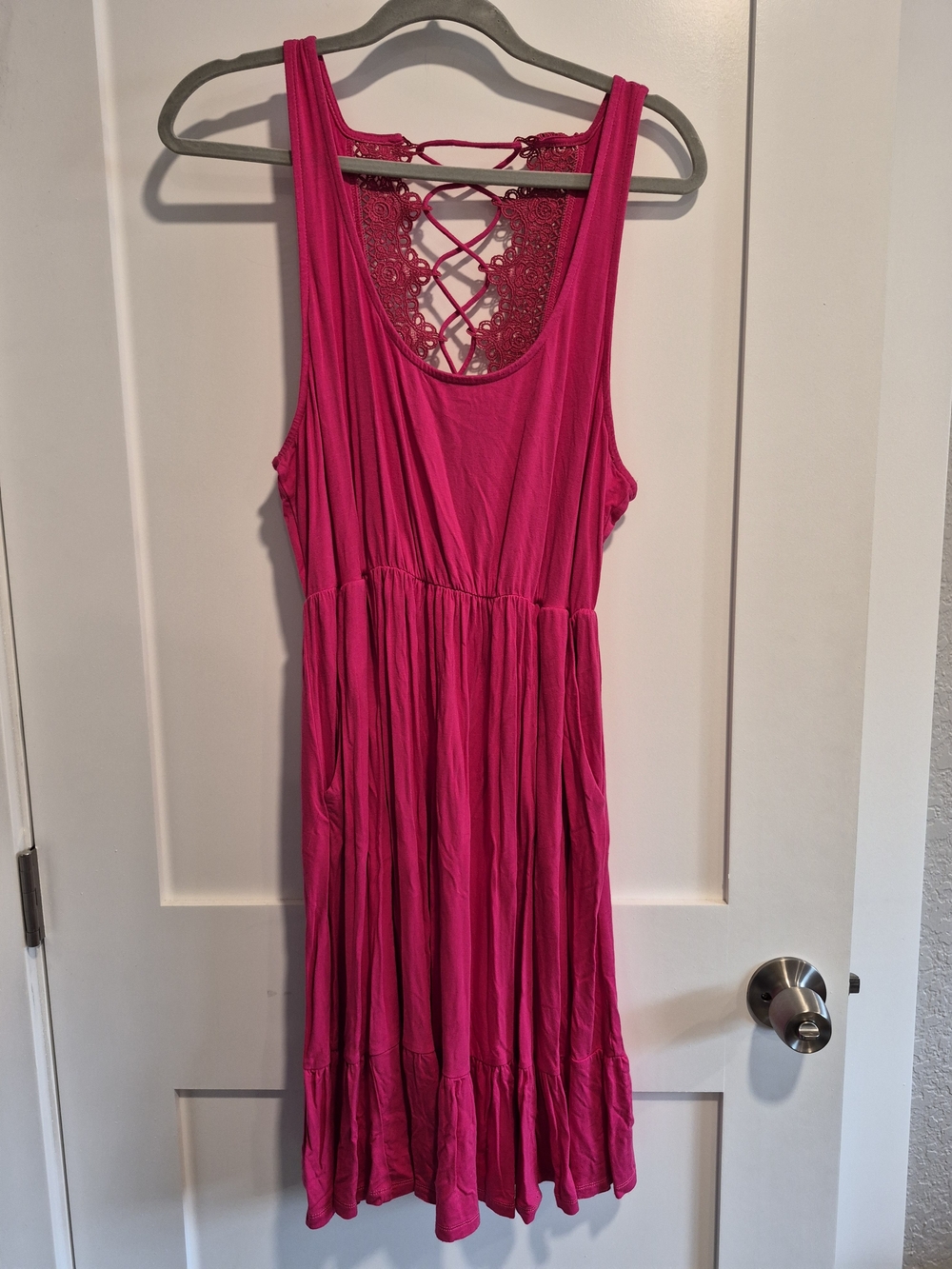 torrid Hot Pink Sleeveless Dress with Lace Crisscross Back